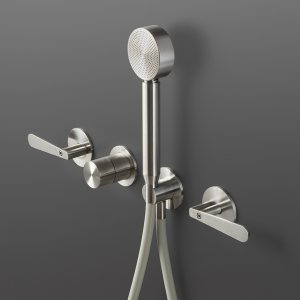 Three-hole set Lutezia with swivel spout in satin steel, Cea Design