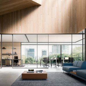 Full height office partition walls in glass, M1 M2 M3 system — Quadrifoglio system