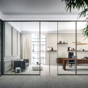 Lacquered solid panel forming part of the partition run — Quadrifoglio system