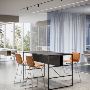Open compartment resting along the side of a 20.Venti desk