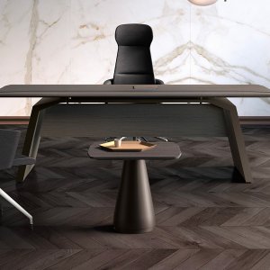 Metar director desk by Bralco with panelled wall behind