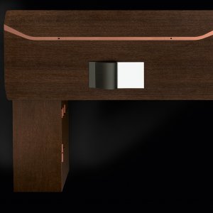 Stitched leather insert detail on the Metar director table