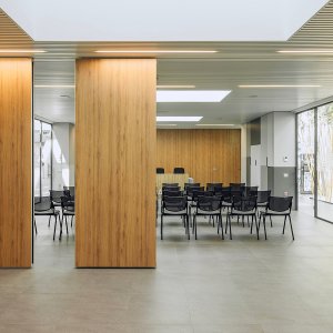 PMI panels stored in the pocket of a conference hall
