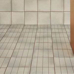 Aurore Light Grey Grid S beside Charcoal solid tiles