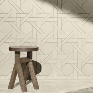 Weaving mosaic by Mutina in the interlocking Ba Leng pattern in white