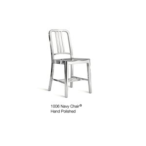 Navy chair by Emeco in hand-brushed recycled aluminium, front view