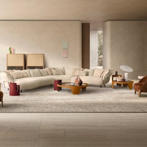 Contrast piping on the profile of the Nuvola sofa