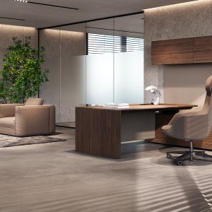 Ono desk hanging on the supporting service cabinet, Frezza