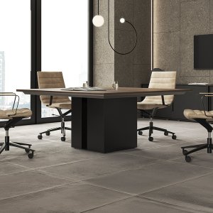 Black embossed RAL 9005 frame on an Ono desk by Frezza