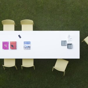 Six-station Arki-Table ARKW9 workstation with oak legs and divider panels