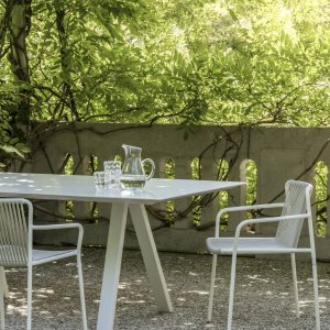 Small square Arki-Table ARKW5/2 with oak trestles