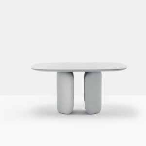 Elinor table by Pedrali with bases upholstered in leather
