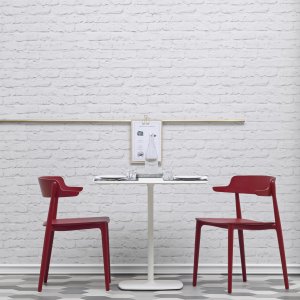 Nemea chairs stacked for storage