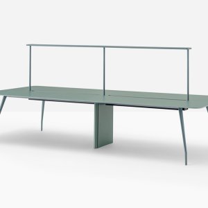 Outdoor Rizz table by Pedrali with exterior-grade laminate on a terrace