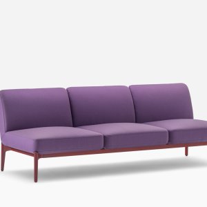 Social three seater with a 90 degree curved module at one end