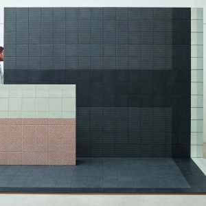 Tape by Mutina with mixed graphic patterns laid in glazed porcelain stoneware
