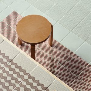Tape collection Cobble Blue graphic in glazed stoneware