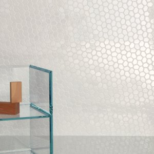Botanica White mosaic with terracotta grout