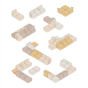 Ottoman of the One Hundred system by Quinti placed beside a seat module