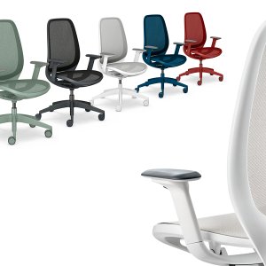 se:air Sedus in sage green, side view with 4D armrests and matching base