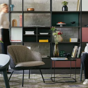 Low, wide se:café soft lounge chair on a natural ash frame