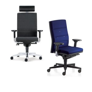 mr.24 ergonomic chair by Sedus in blue fabric with high back and 3D armrests