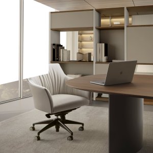 Fixed pedestal supporting the desk top