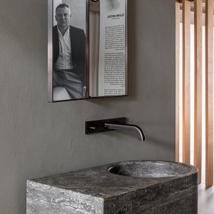 Marble-fronted Sixty mirror with book-style opening