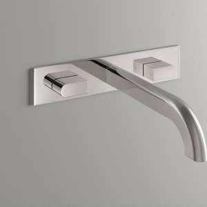Sixty collection by CEA Design with monolithic marble washbasin and Black Ivory taps
