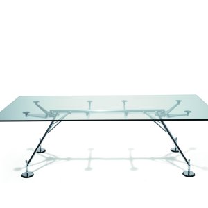 Nomos desk system by Tecno extended along one tubular backbone