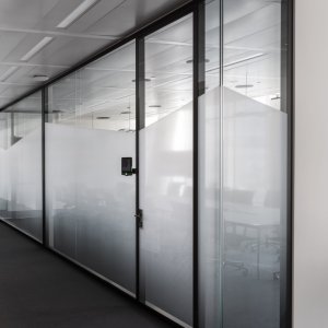 Monitor integrated into a W80 wall for video meetings