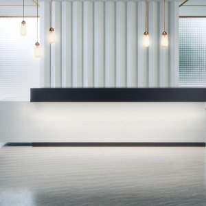 Reception desks Toki by Archiutti configured for a corporate lobby in India
