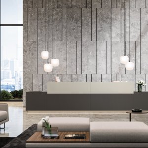 Z1 reception desk by Quadrifoglio in a corporate lobby