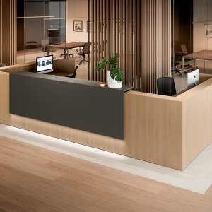 Z2 modular reception counter by Quadrifoglio in a corporate atrium