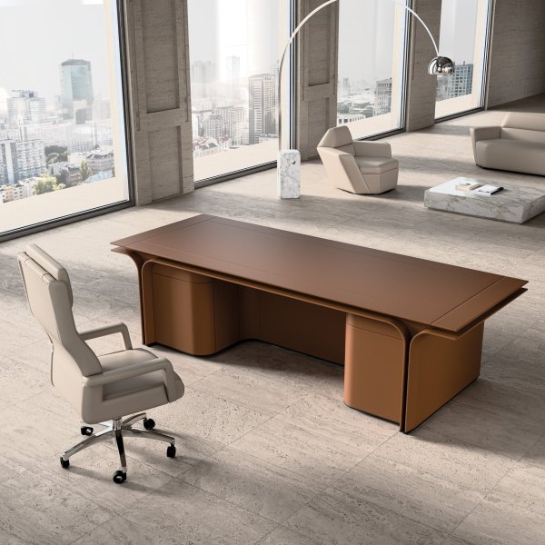Mascheroni solid-wood meeting table with leather detail